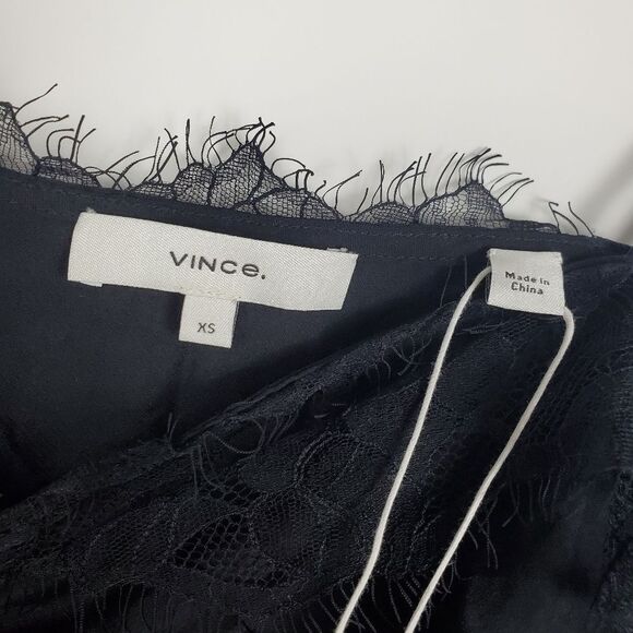 VINCE Lace Trim Cami Hammered Satin Twill Square Neck Camisole Eyelash Sexy NWT - Picture 5 of 7